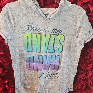 SO Girls Gray Hoodie Short Sleeve Graphic T-Shirt Size 12